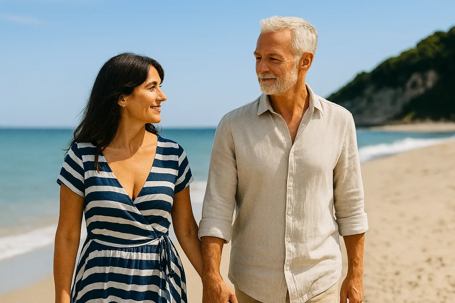 Senioren spazieren am Meer