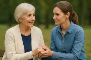 Tochter spricht mit ihrer Mutter über Demenz Warnzeichen