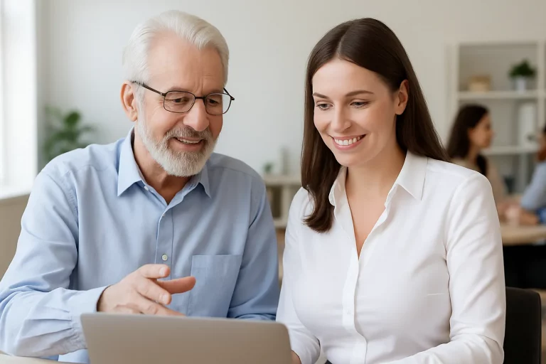 Rentner mit Aktivrente arbeitet als Mentor im Büro