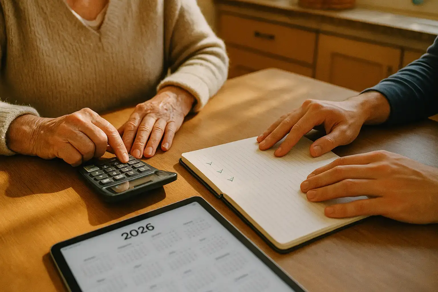 Eine Familie informiert sich in der Küche zu den Leistungen bei Pflegegrad 3 im Jahr 2026