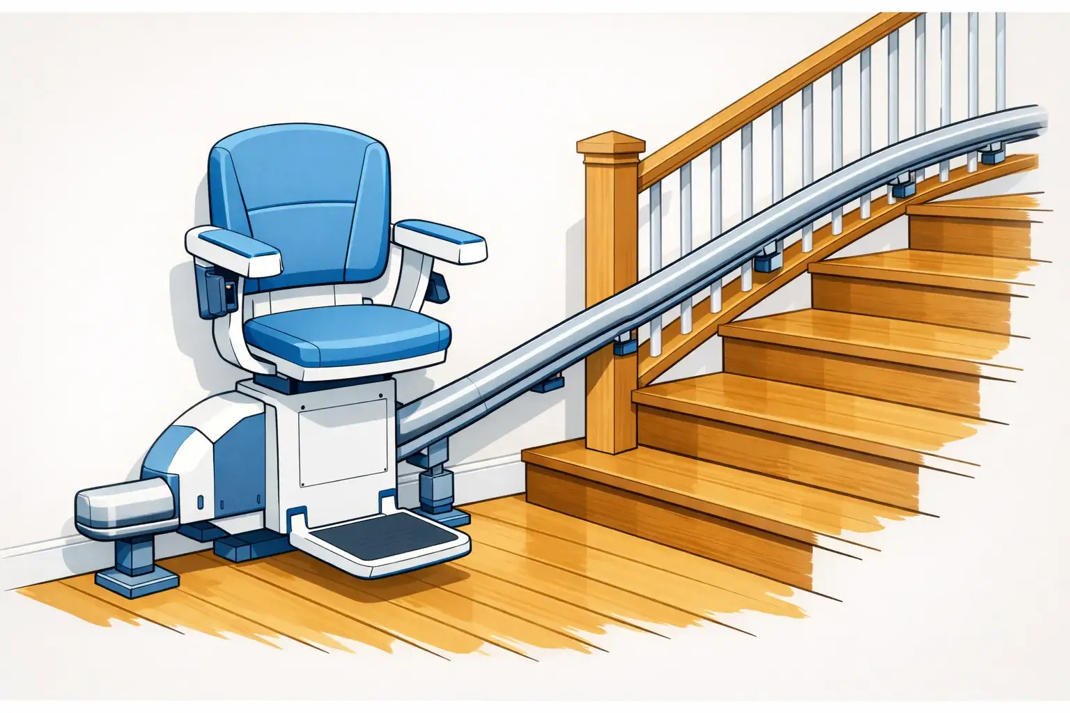 Illustration Sitzlift auf Treppe