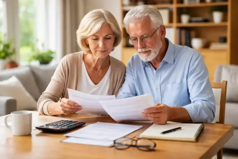 Senioren prüfen Unterlagen zur Rentenerhöhung 2026 am Tisch