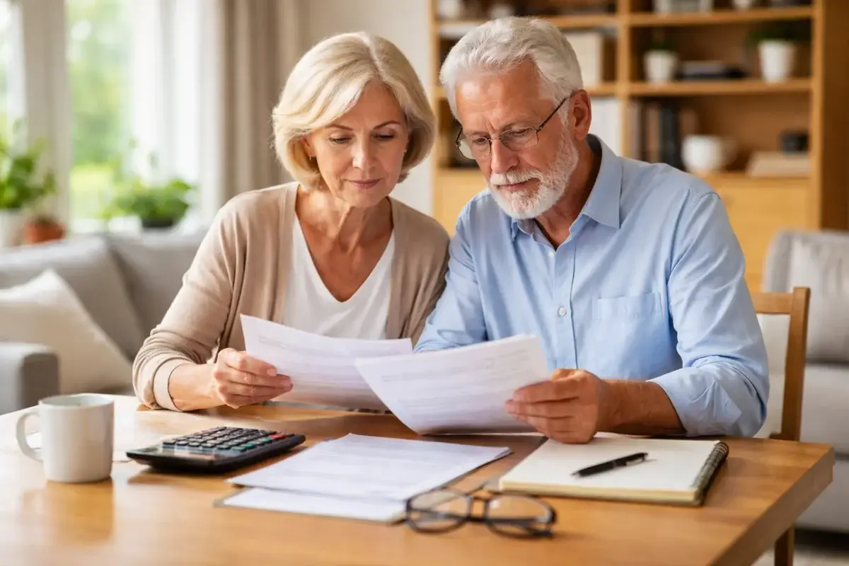 Senioren prüfen Unterlagen zur Rentenerhöhung 2026 am Tisch