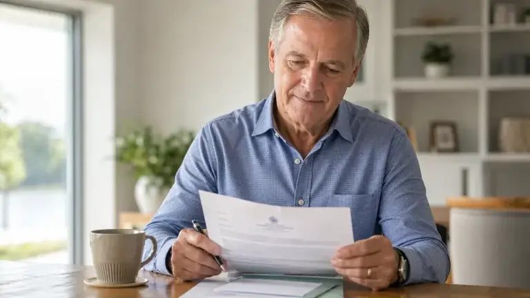 Ein älterer Mann informiert liest Unterlagen zum GdB Widerspruch
